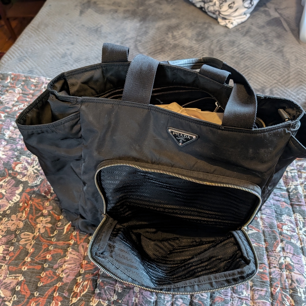 Prada Black Nylon Shoulder Tote with Front Zip Pocket